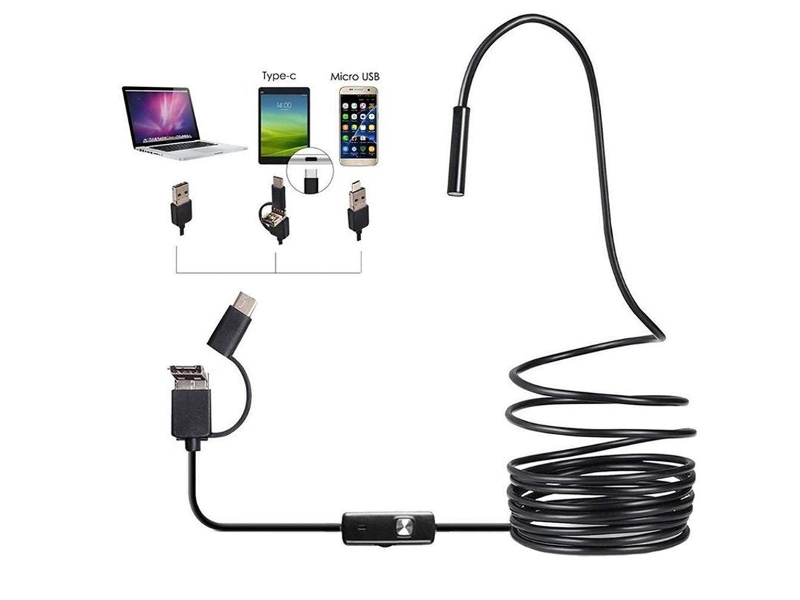 Endoscopio 3 En 1 Con Cámara, Boroscopio Industrial Con Cámara Hd Negra Y Cámara De Tubo Flexible Resistente Al Agua.