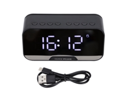 Reloj Despertador Portátil Bluetooth Con Altavoz, Espejo, Doble Alarma, Led, Para Dormitorio Y Oficina, Negro D-88