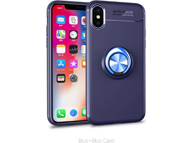 Funda iPhone XS Max WJS Heavy Duty with Rotation Ring Kickstand Azul