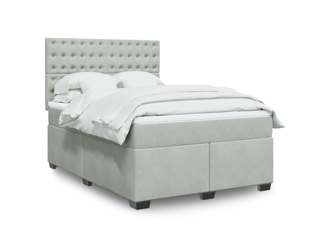 Cama Box Spring Con Colchón Terciopelo Gris Claro 160x200 Cm