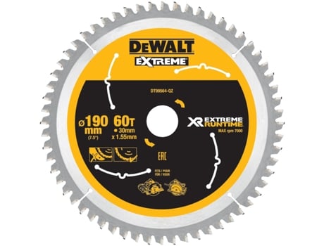 DEWALT DT99564-QZ - Hojas para Sierra Circular portátil XR EXTREME RUNTIME 190mm x 30mm 60D