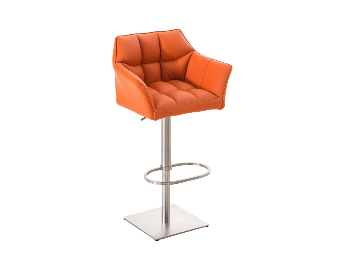 Taburete de bar en piel sintética color naranja damasco/acero inoxidable CLP