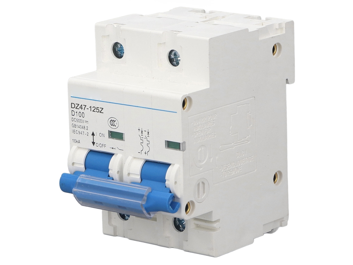 Disyuntor De Cc De 100 A, 500 V, 10 Ka, Con Protección Contra Sobrecarga Y Cortocircuito, Para Montaje En Riel Din De 36 Mm.