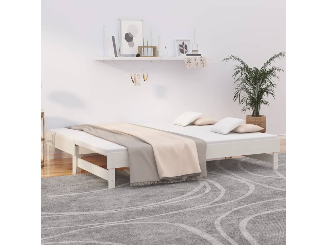 Sofá Cama Extraíble Madera Maciza De Pino Blanco 2x(100x200) Cm