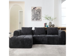 Sofá Seccional Moderno en L 3 Plazas, Chenille, Chaise Longue, Apoyo de Brazos, 3 Cojines, Bolsillo Lateral, Sin Montaje - Negro