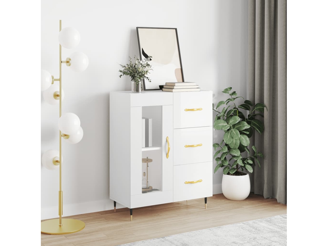 Aparador De Madera Contrachapada Blanco Brillante 69,5x34x90 Cm