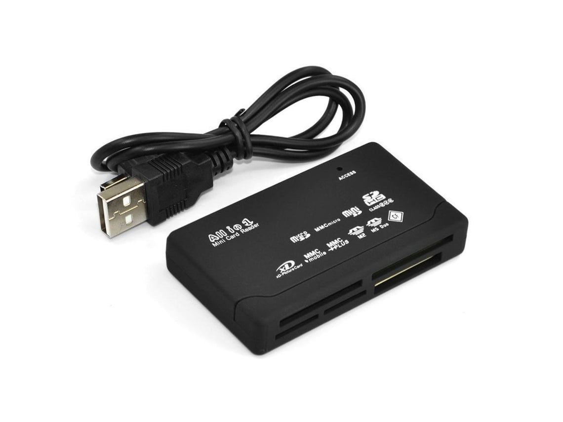 Lector de tarjetas universal negro con USB 2.0 de alta velocidad para tarjetas SD y TF. Elisefashion