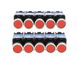10 interruptores pulsadores planos autoblocantes LA38 de 22 mm con luz indicadora roja, 1 NA/1 NC