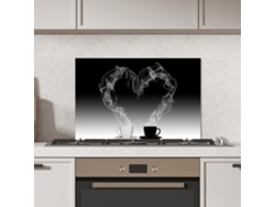 Panel Antisalpicaduras Cocina Café - Corazón - Blanco Y Negro - Tazas 70x50 Cm