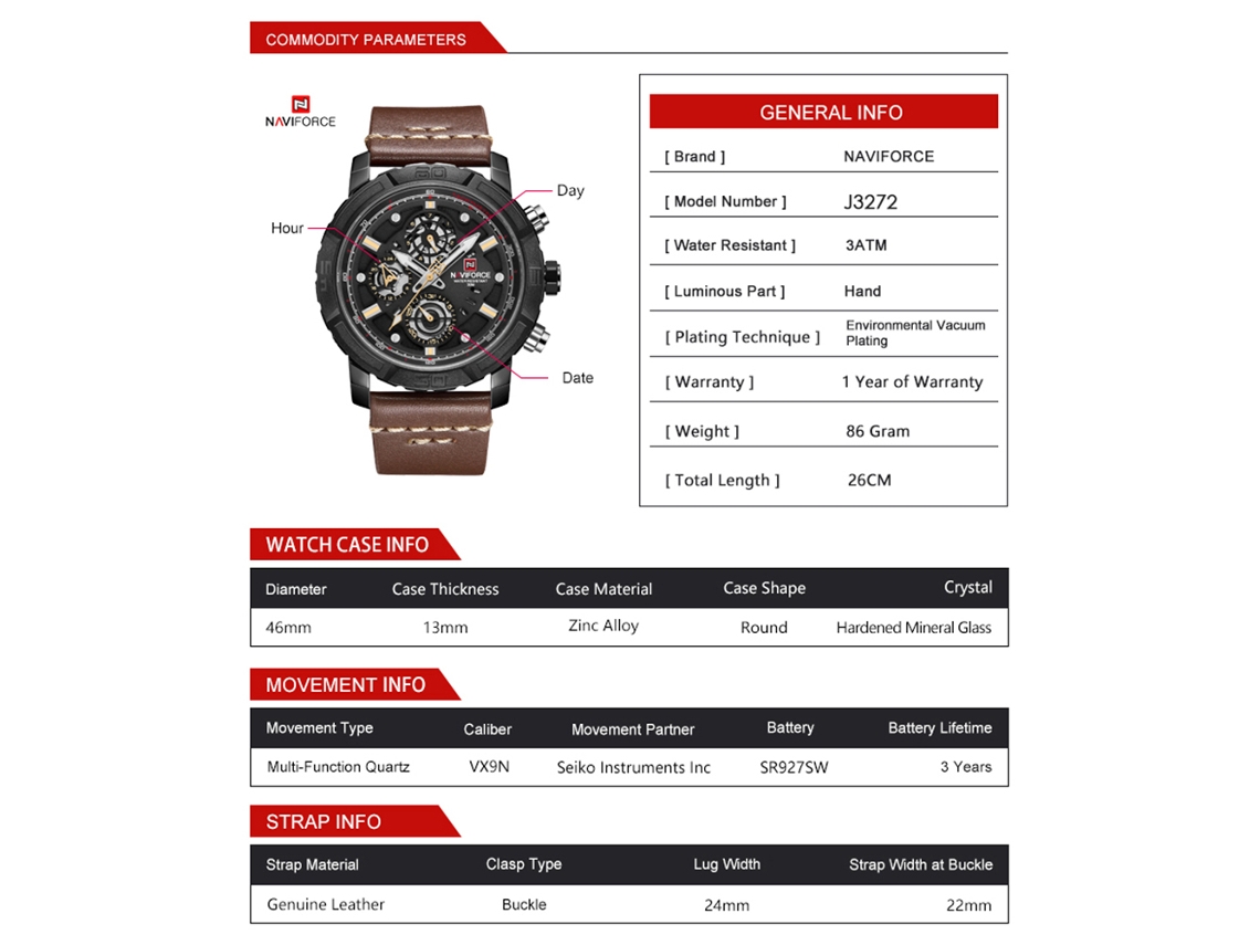 Reloj De Pulsera De Cuarzo Para Hombre Naviforce Nf9139, Correa De Cuero Clásica, Resistente Al Agua, Con Caja De Regalo.