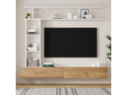 Conjunto De Mueble Para Tv, 2 Puertas, 180x35x22,5 Cm, Estantes, Para Tv De 80 Pulgadas, Blanco Y Madera