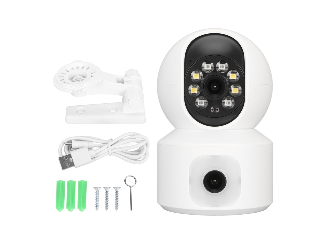 Cámara De Seguridad Inalámbrica Para Interiores Con Doble Lente, Resolución 2k De 4 Mp, Visión Nocturna A Color, Audio Bidireccional Y Detección De Movimiento Para Uso Doméstico.