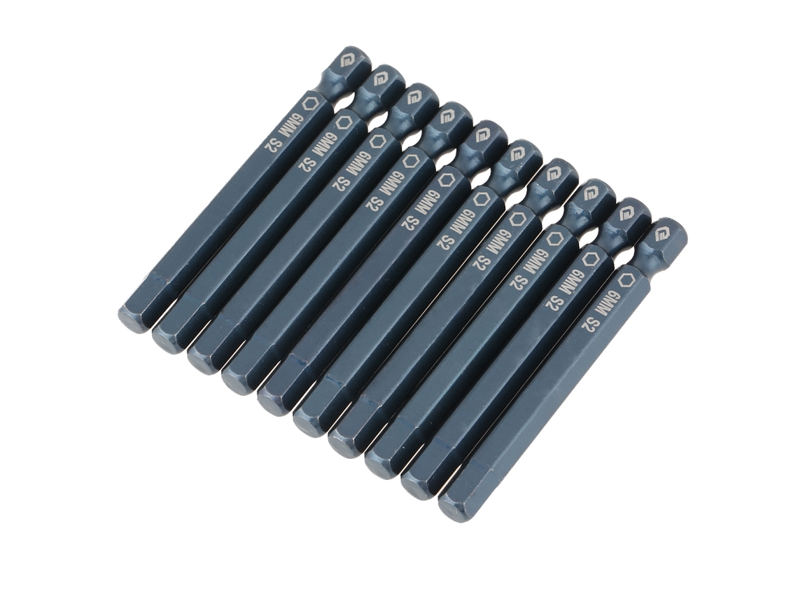Set De 10 Brocas De Destornillador De Cabeza Hexagonal, 1/4 Pulgada Mango, Acero Aleación S2, 65mm, H6.3*65mm*h6