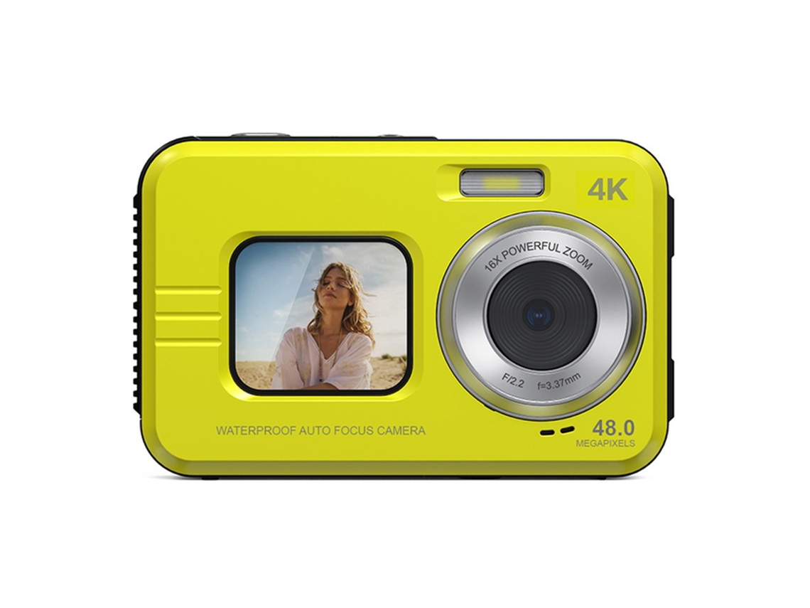 (amarillo Solo Para Cámara) Cámara Hd Resistente Al Agua, 48 Mp, Pantalla Dual De 2,7 Pulgadas, Zoom 16x