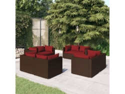 Conjunto de muebles de jardín con cojines de mimbre marrón, Dkd Home Decor