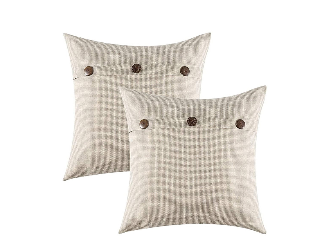 Juego De 2 Fundas De Almohada Con Detalles De Lino Rústico, 45,7 X 45,7 Cm