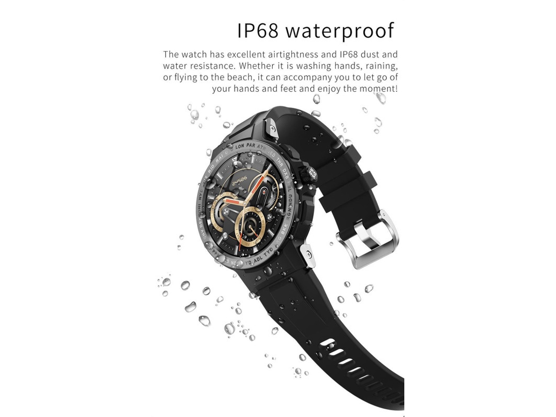 Smartwatch YIZHOOD TE388 para hombre Fitness Tracker IP68 resistente al agua negro