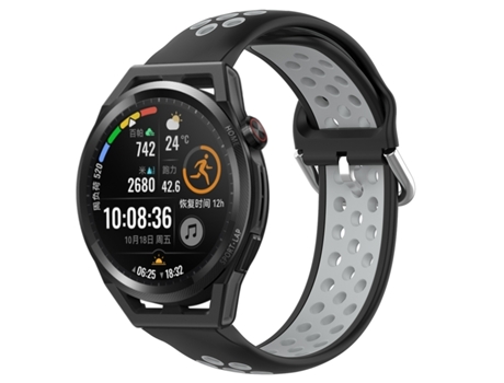 Correa de reloj inteligente para Huawei Watch GT Runner Correa de reloj deportivo transpirable perforada de silicona de 22 mm (negro + gris)