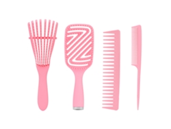 Conjunto de 5 escovas desembaraçadoras para cabelos lisos, com massageador de couro cabeludo e pente vazado, rosa (2026)