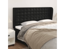 Cabecero Con Orejas Cuero Sintético Negro 183x23x118/128cm