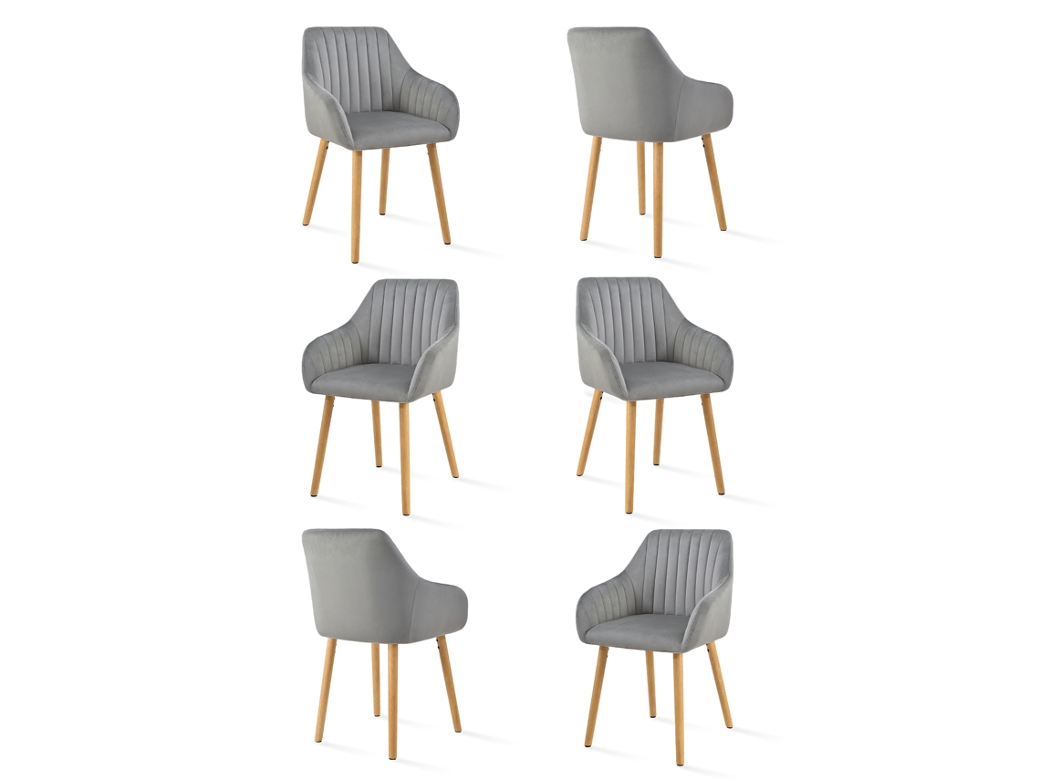 Sillas De Comedor Goeurvant 1381(pack De 6, Gris Claro, Terciopelo)