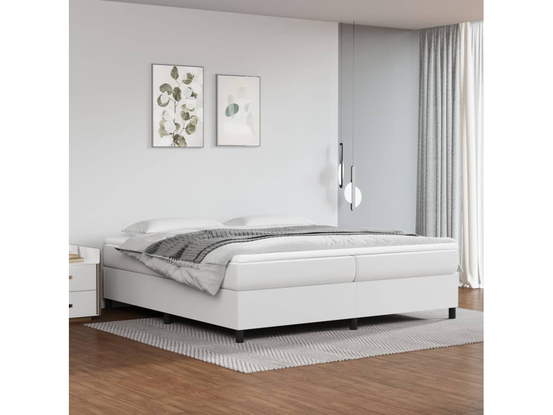 Cama Box Spring Con Colchón Cuero Sintético Blanco 200x200 Cm