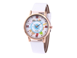 Reloj De Pulsera Cuero Moda Hombre Estudiante Quarzo Ocio Blanco