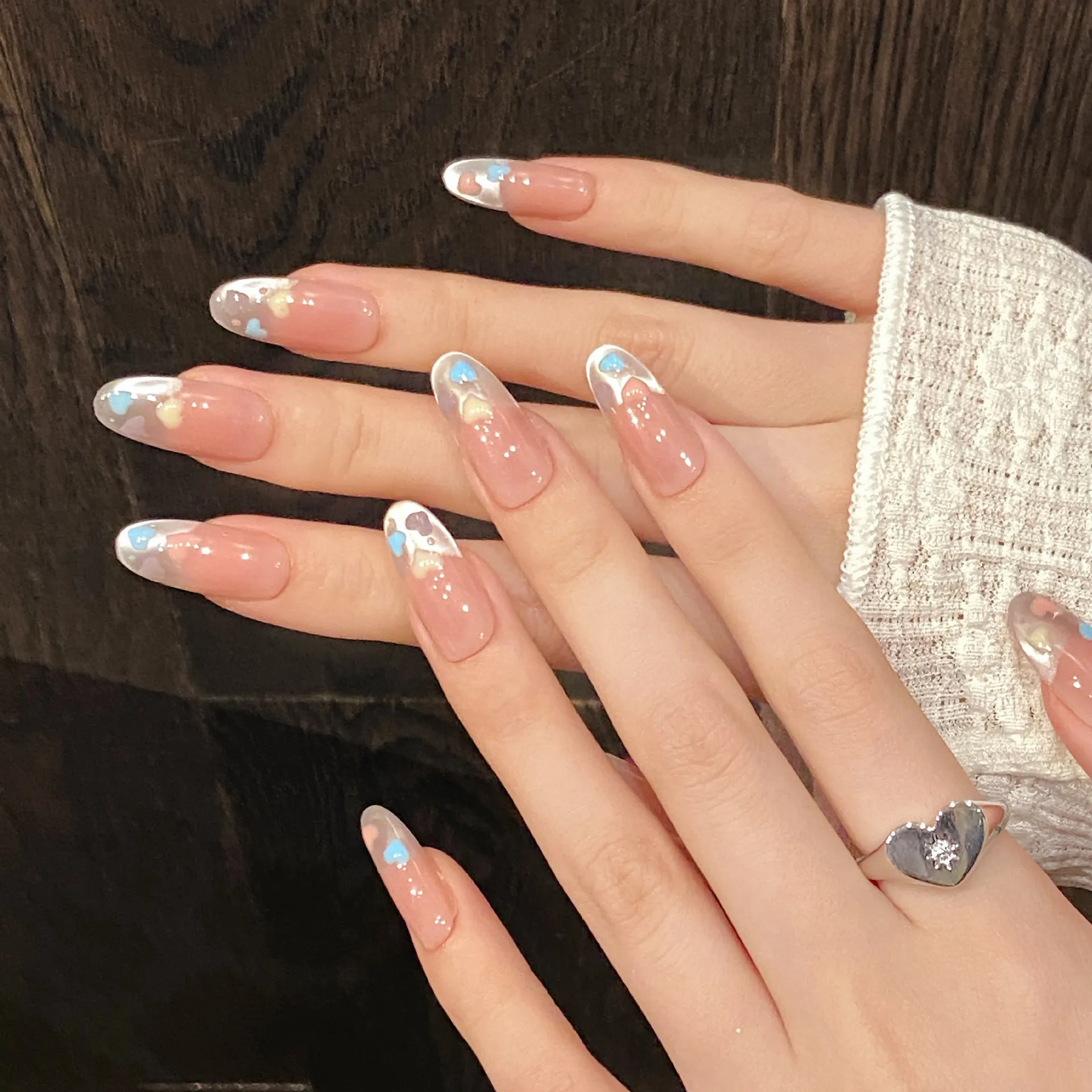 (495-l) Paquete De 10 Parches De Uñas Postizas Reutilizables Hechos A Mano