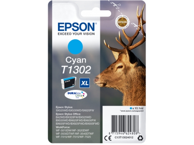 Cartucho de tinta original EPSON T1302, Ciervo 10,1 ml , Cian, XL, C13T13024012