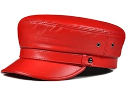 Casquette En Cuir Veritable For Femme - De Baseball Plate À La Mode Rouge Et Blanc, Taille Xxl