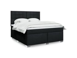 Cama Box Spring Con Colchón Tela Negro 180x200 Cm