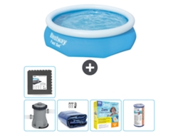 Piscina hinchable redonda Fast Set BESTWAY - 305 x 76 cm - Azul - Bomba incluida Vela solar - Paquete de mantenimiento - Filtrar - Baldosas