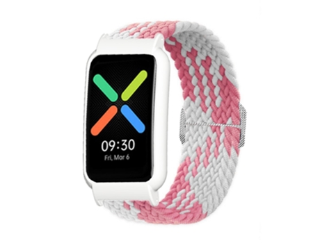 Correa de nailon con elástico de punto para Oppo Watch - rosa blanco blanco