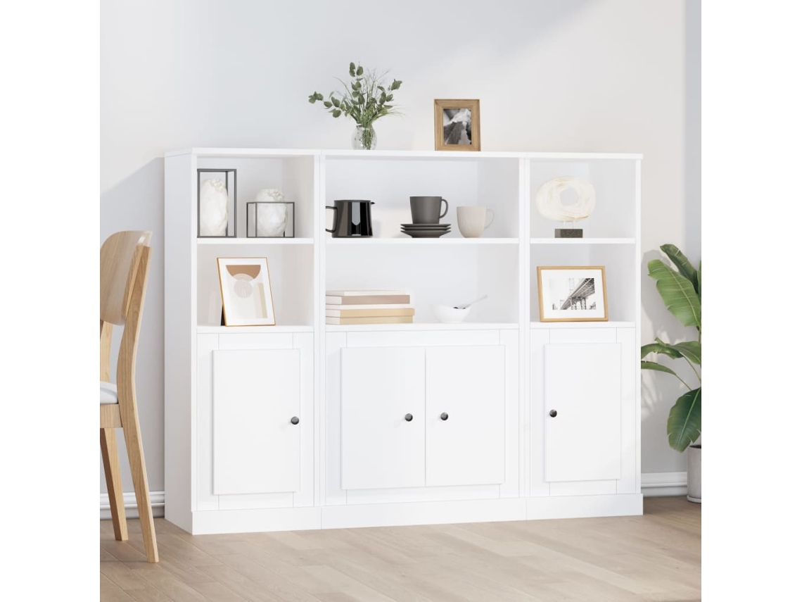 Pack 3 Uds Aparador | Mueble De Comedor | Buffetes Altos Madera Contrachapada Blanco Wsd801631