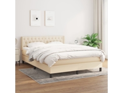 Cama Box Spring Con Colchón Tela Color Crema 140x200 Cm