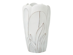 Jarrón Gardy De Poliresina De 48 Cm - Jarrón Decorativo Blanco Sinuoso Con Relieves Para Decoración Moderna