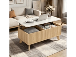 Mesa De Café Con Estantería, Mesa Rectangular Multifuncional Con Almacenamiento Oculto, Regulable En Altura Para Sala De Estar, 105x53x42cm