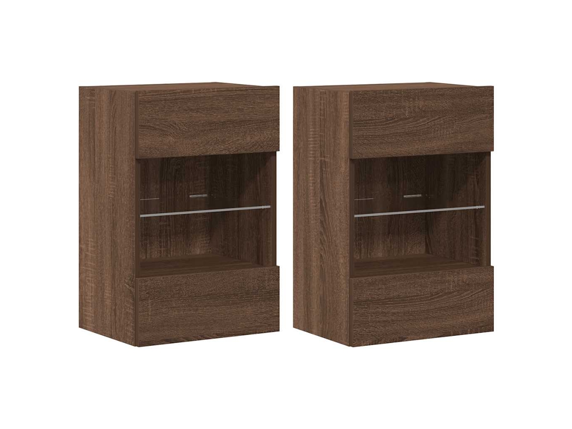 Maison Exclusive - Armarios De Pared Con Luces Led Para Tv 2 Uds Roble Marrón 40x30x60,5 Cm