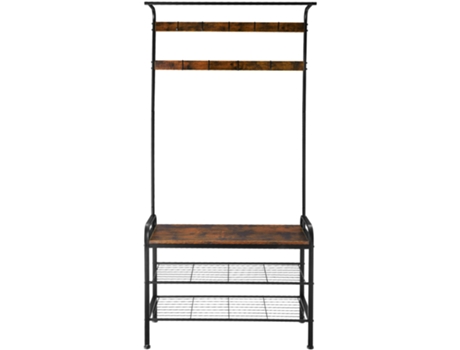 Perchero con Banco para Guardar Zapatos TECTAKE (Marrón - Acero - 85.5 x 36 x 184 cm)