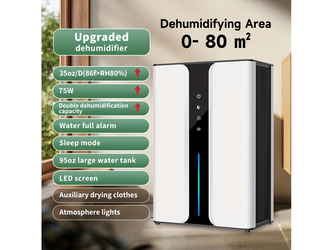 Deshumidificador Con Desagüe, Filtro Reutilizable, Funcionamiento Potente Y Silencioso, Para Habitaciones.