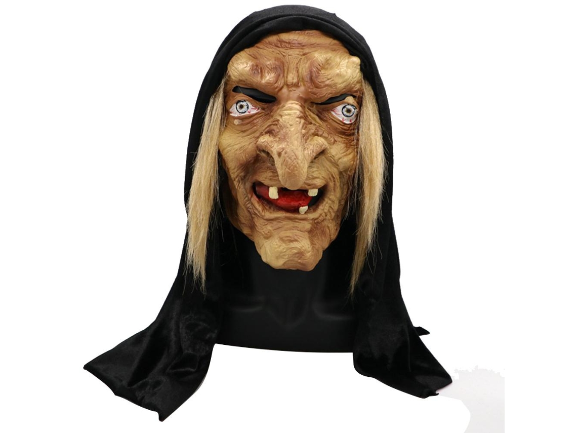 Cabeça de bruxa de látex Rebe-covers para o Halloween, fantasia de bruxa mais velha com cabelo, acessório para festa à fantasia para adultos.