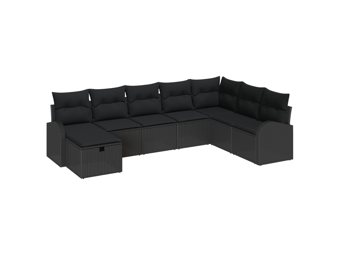 Conjunto de sofá de jardín Vidaxl de 8 piezas con cojines en ratán negro