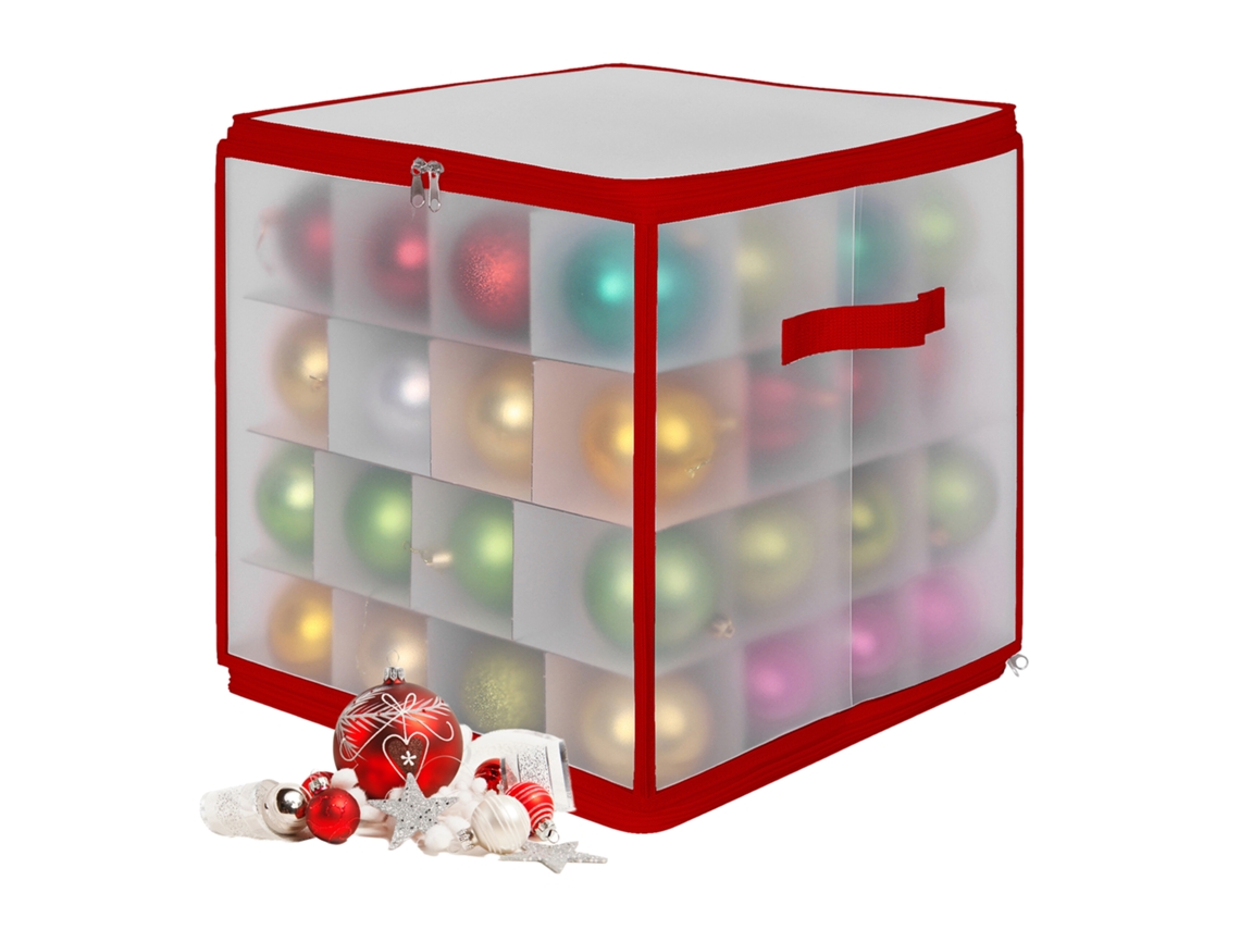 Caja De Almacenamiento Para Bolas De Navidad Relaxdays, 64 Bolas, 36 X 36 X 36 Cm, Plástico, Cartón, Rojo.
