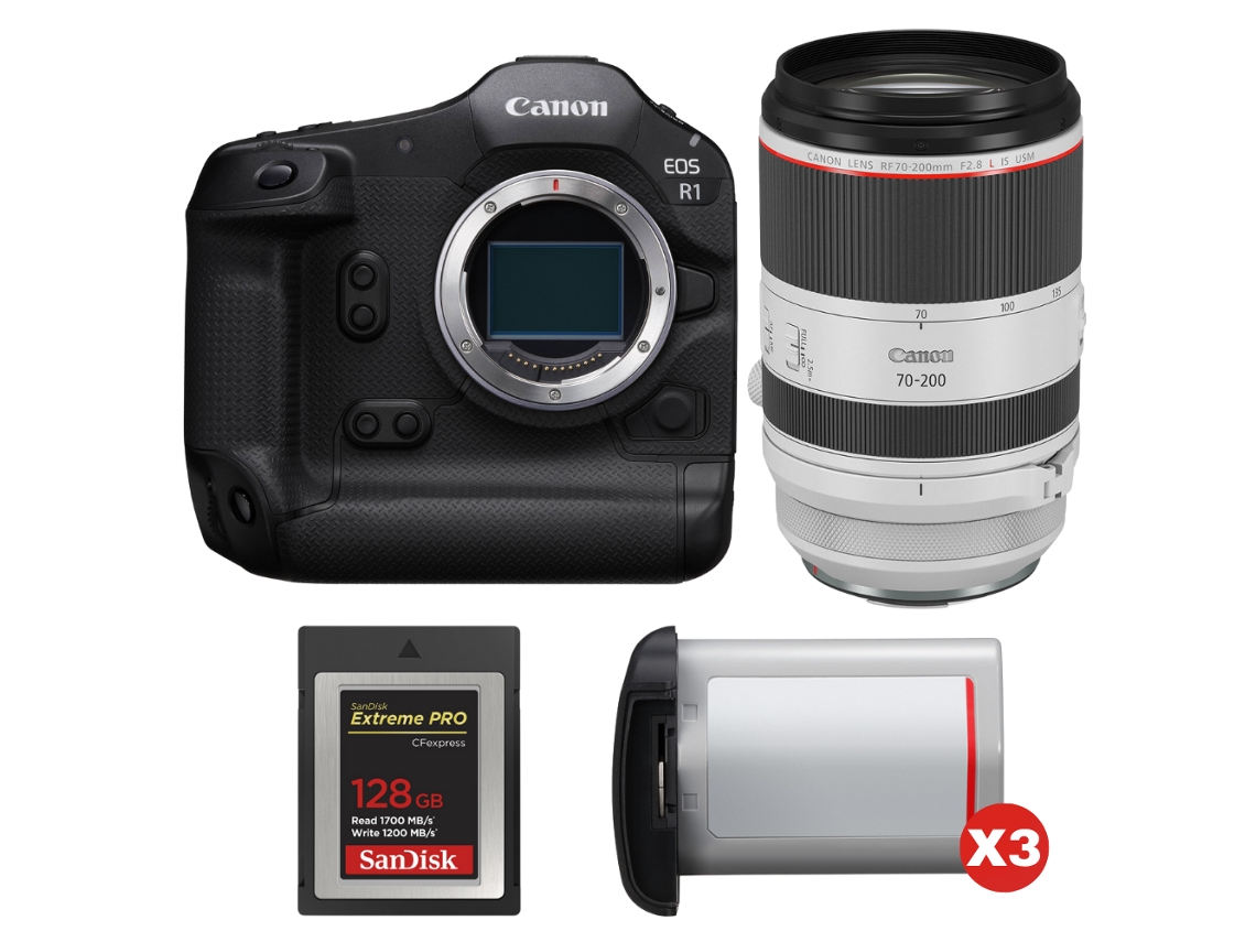 Canon Eos R1 + Rf 70-200mm F/2.8 L Is Usm + 1 Sandisk 128gb Extreme Pro Cfexpress Type B + 3 Canon Lp-e19 + Ebook Pricedirect