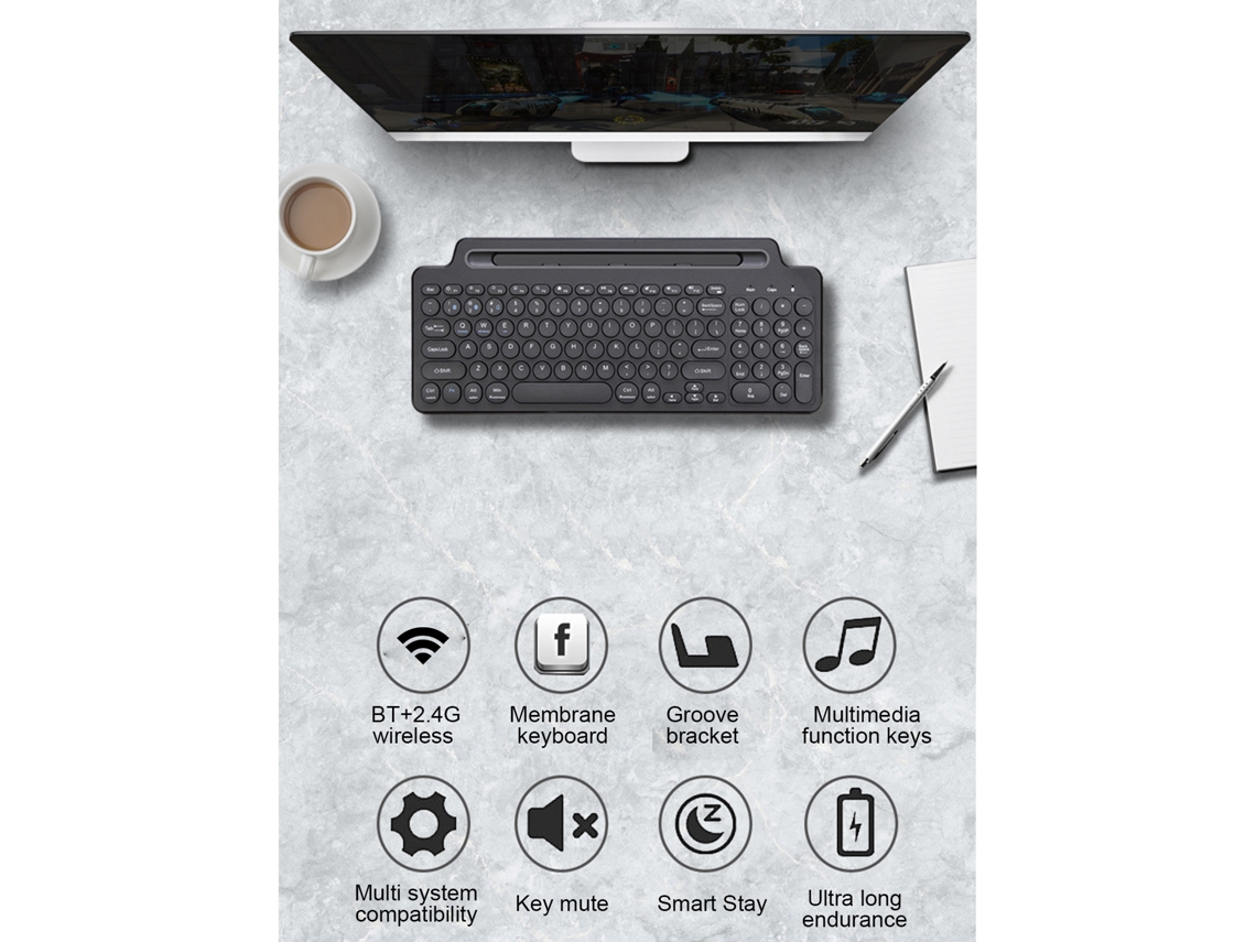 Teclado Inalámbrico 2.4ghz Bt Ultra Delgado Con Ranura Para Teléfono Móvil Y Tablet