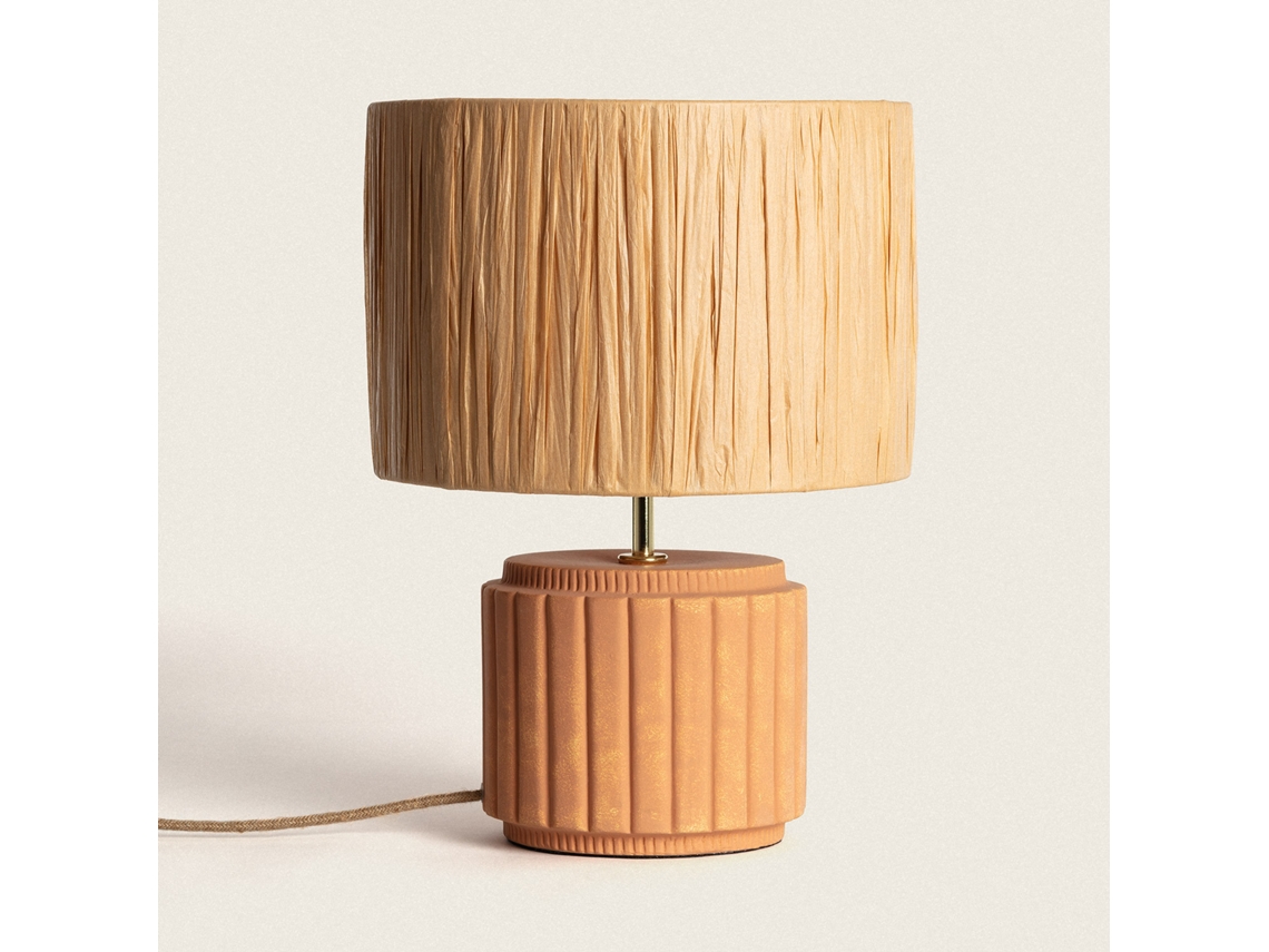LEDKIA Lámpara de Mesa Cerámica y Rafia Kinney Terracota
