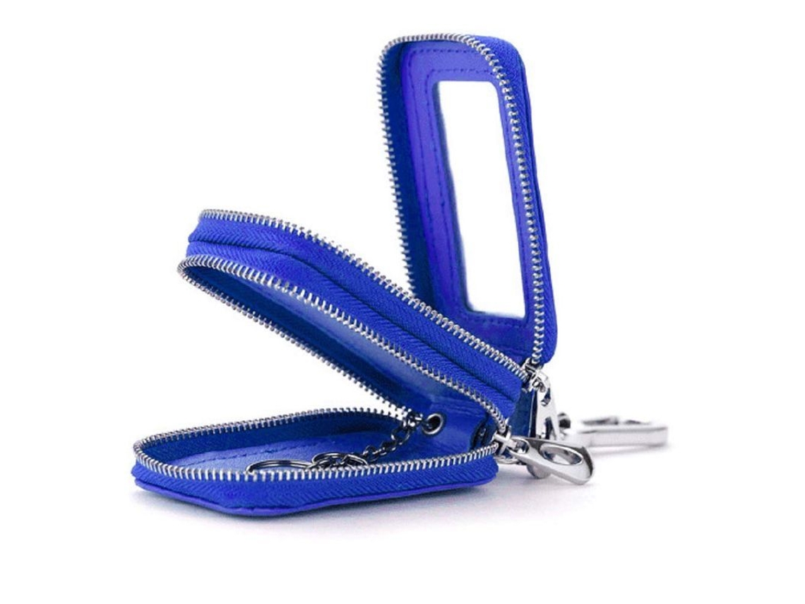 2026-funda Para Llaves De Coche De Cuero Doble Capa, Mini Llavero Portallaves (azul)