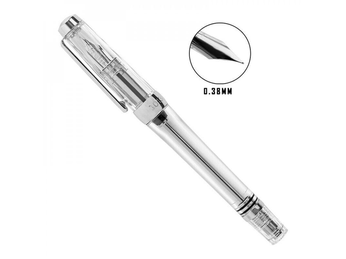 2026rebe-pluma Fountain Transparente Con Pistón Tinta Larga Capacidad Punto Ef/f 0.38/0.5mm Regalo Escritura Suave Tamaño De Plata 0.38mm