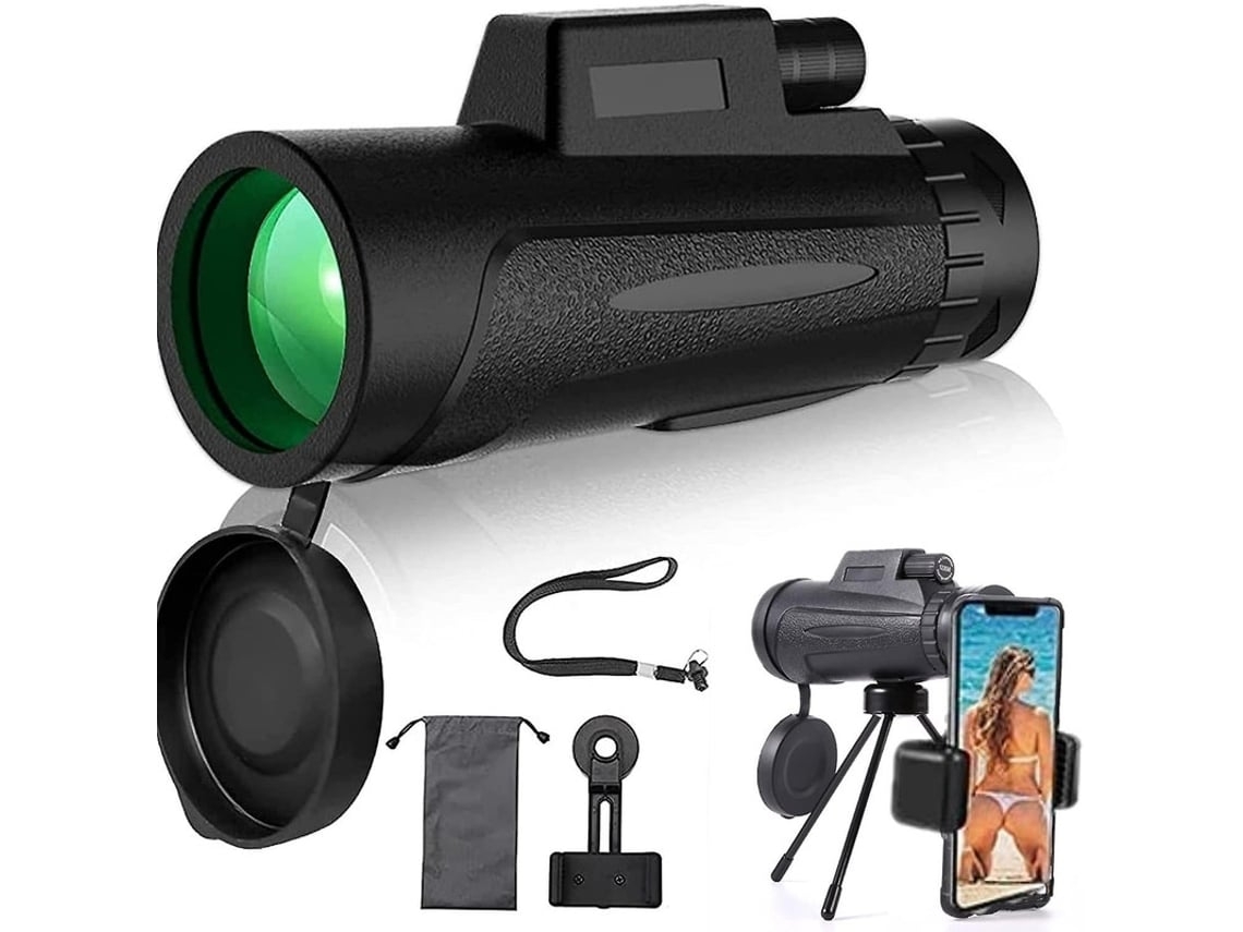 Monocular HD 12 x 50 con soporte para smartphone y trípode, resistente al agua, para observación de aves, acampada y senderismo, color negro USHION