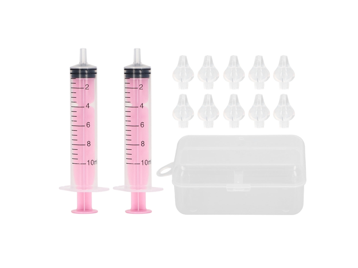 2 Irrigadores Nasales Para Bebés De 10 Ml Con 10 Cabezales De Silicona, Aspirador Nasal Rosa